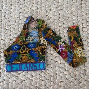 Versace Jeans Couture baroque floral print to one shoulder crop top size 36